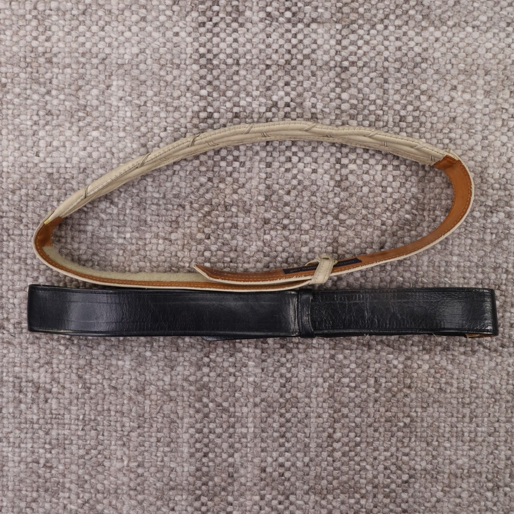 Ginnie Johansen Braided Leather Belts Womens 35 Black Cream Fair 80s Vintage
